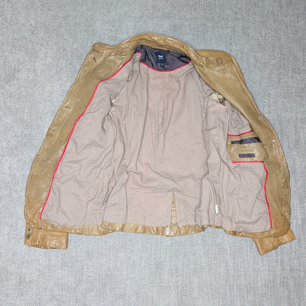 Gap Edition Womens Tan Genuine Leather Stand Collar Button Front Jacket Size M - Picture 12 of 16